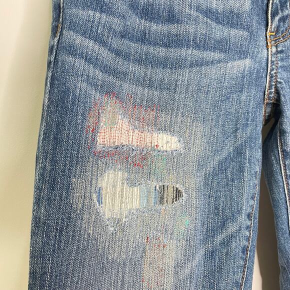 American Eagle Women's Size 10 Distressed Faded Patched Ripped Boho Skinny Jeans - Picture 5 of 9